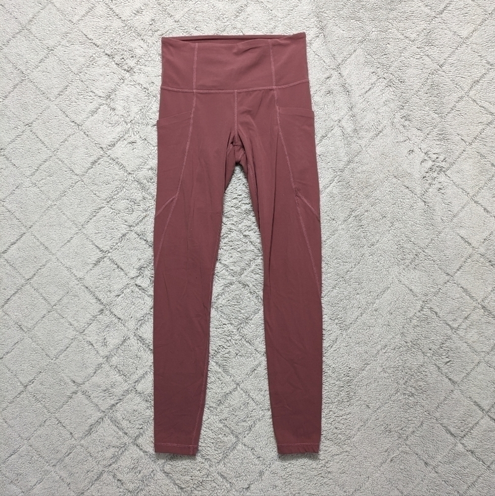 Athleta Leggings Women's XS Pink Berry Rose Salutation Stash Pocket ⅞ Soft